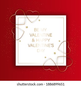 Be my Valentine. Gold heart on red background.