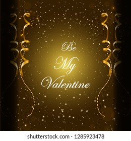 Be my valentine golden shiny bookeh poster, wallpaper and card design vector illustration.