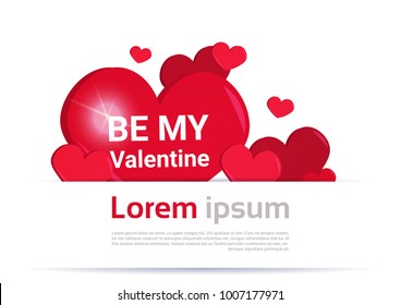 Be My Valentine Greeting Card With Heart Shapes On Template White Background Flat Vector Illustration