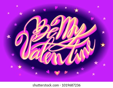 Be My Valentine greeting card.  Hand drawn design elements. Handwritten modern brush lettering.
