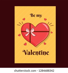 Be my valentine greeting card design with heart shape illustration on yellow background.