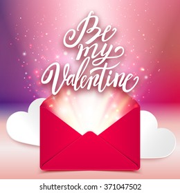 Be my Valentine handwritten love message, romantic card, vector illustration