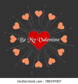 Be My Valentine Happy Valentine's Day trendy vector text vintage with heart decoration on burst background