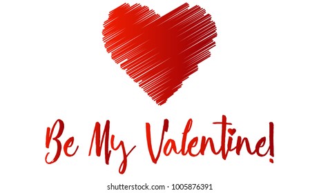 Be my valentine heart shape red poster pencil style greating card