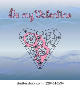  Be my Valentine. Heart in the steampunk style. Hand drawn vector illustration