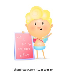Be my Valentine illustration. Cupid, love letter, wings. Saint Valentines Day concept. Vector illustration can be used for topics like gift card, love, romantic