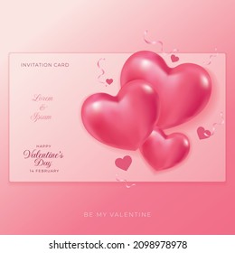 Be My Valentine Invitation Card Elegant Design With Love Illustration Pink Color 