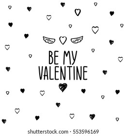 Be My Valentine invitation card with flying heart. Digital background vector illustration.