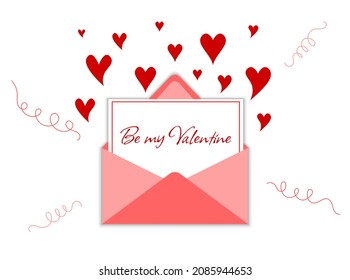 Be my Valentine letter in envelope isolated. Valentines Day greeting card. Vector flat illustration.