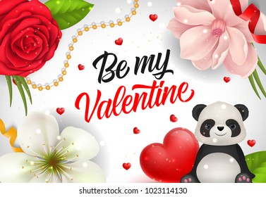 Be My Valentine Lettering with Cute Panda