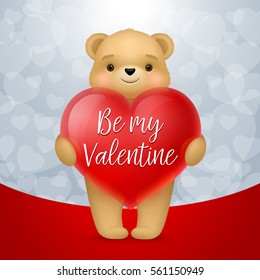 Be My Valentine Lettering, Heart and Bear