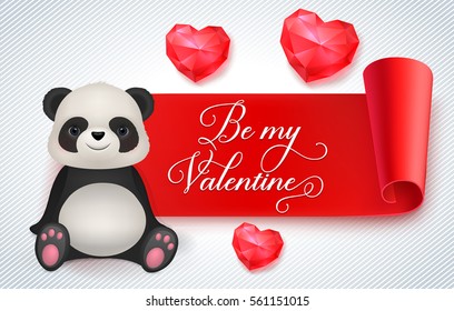 Be My Valentine Lettering on Ribbon, Panda