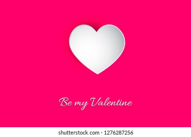 Be my Valentine lettering Vector illustration! Beautiful Heart! Abstract paper art 3D Hearts on pink background. 