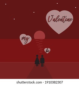 be my valentine romantic moon sunset hearts valentine's day