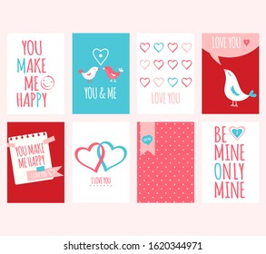 Be my Valentine. Set of Valentine's day banner, background, flyer, placard with hearts. Holiday poster, vector template card, sticker for greeting, decoration, congratulation, invitation. EPS8