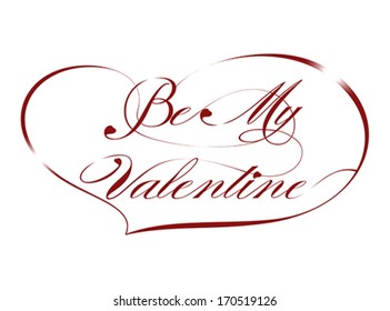 Be My Valentine - text in heart. Red Valentine greeting card with heart, note. Love flat icon, Isolated on white�, vector