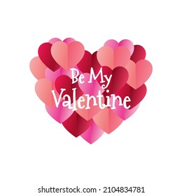 Be My Valentine text on Heart shape in pink and red valentine day poster, icon, banner, logo, card greeting vector illustration