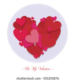 Be My Valentine text-greeting card with hearts in transparent circle.Vector illustration.