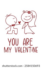 Be My Valentine. This is a Cute Valentine's Day Card with a lovely couple. It is a Simple Romantic Vector Illustration of a Boy and girl on a Valentine's Day, wedding, love Background.