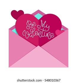 Be My Valentine! Valentine's card in the envelope. Vector illustration

