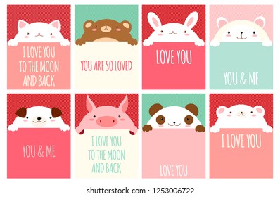 Be my Valentine. Valentine's day banner, background, flyer, placard with cute animals. Holiday poster for scrapbooking. Vector template card for greeting, decoration, congratulation, invitation. EPS8