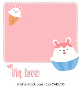 Be my Valentine. Valentine's day banner, background, flyer, placard with cute animals. Holiday poster for scrapbooking. Vector template card for greeting, decoration, congratulation, invitation