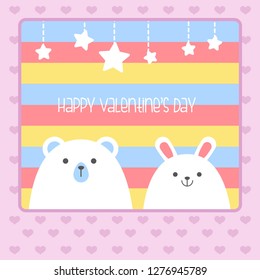Be my Valentine. Valentine's day banner, background, flyer, placard with cute animals. Holiday poster for scrapbooking. Vector template card for greeting, decoration, congratulation, invitation