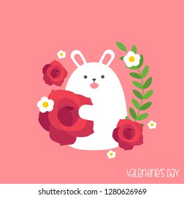 Be my Valentine. Valentine's day banner, background, flyer, placard with cute animals. Holiday poster for scrapbooking. Vector template card for greeting, decoration, congratulation, invitation