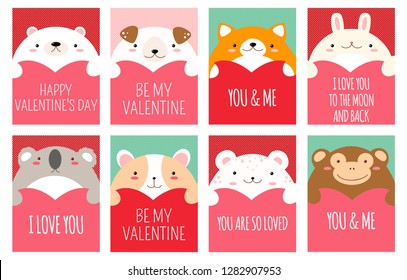Be my Valentine. Valentine's day banner, background, flyer, placard with cute animals. Holiday poster for scrapbooking. Vector template card for greeting, decoration, congratulation, invitation. EPS8