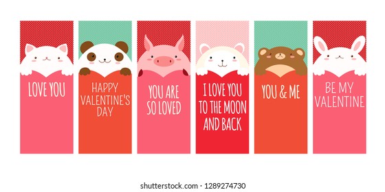 Be my Valentine. Valentine's day banner, background, flyer, placard with cute animals. Holiday poster for scrapbooking. Vector template card for greeting, decoration, congratulation, invitation. EPS8