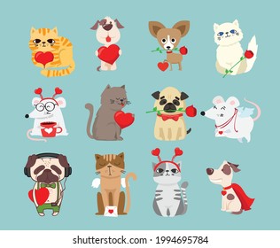 Be my Valentine. Valentine's day illustrations for banner, background, flyer, placard with cute animals. Vector template card for greeting, decoration, congratulation, invitation