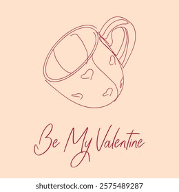 Be my valentine. Valentine's day greeting card with unique lettering and cup of love. Hand drawn vector illustration.
Print to party,sticker,banner,badge,design,flyer,web,advertising.