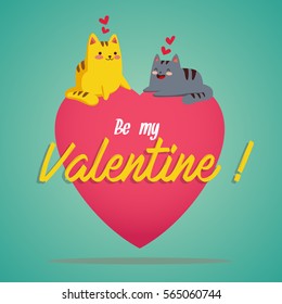 Be my Valentine. Valentine's Day card with illustration of a pair of cute cat. Great for poster, menu, party invitations, social media, web banner.
