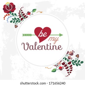 Be My Valentine Vector Greeting Card Template in Vintage Style