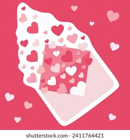 Sei meine Valentinvektorkarte. Liebesbrief mit fliegenden Herzen auf rosafarbenem Hintergrund. Valentinstag Message Illustration für Poster, Printable Sticker Pack, Mobile App. Romantische Design-Grafik