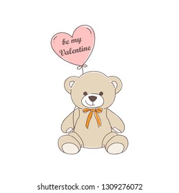 Be my Valentine vector illustration, valentine's day heart and teddy bear symbol. Can be used for greeting cards, posters and banners for February 14th.