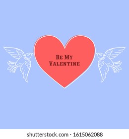 Be my Valentine vector illustration with heart and birds
