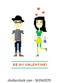 Be my Valentine. Vector illustration of a valentines couple. Pixel art vector.