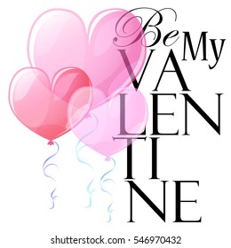 Be My Valentine vector illustration with heart air balloon. White background with heart air balloons. Hearts card template for Valentine's Day. Square banner with romantic balloons. Transparent hearts