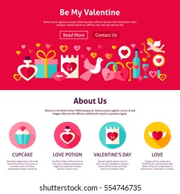 Be My Valentine Web Design. Flat Style Vector Illustration for Website Banner and Landing Page. Love Holiday.