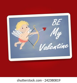 Be My Valentine word with cupid on the black board