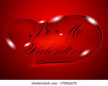 Be My Valentines - text in heart. Red Valentine greeting card with heart, note. Love  icon, vector, vector 