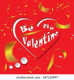 Be my Valentine-text in the red heart shaped cloud with bokeh confetti around.Vector illustration.