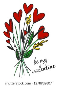 Be my valentine.Vector illustration of beautiful bouquet with heart.
