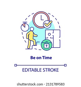 Be On Time Concept Icon. Escape Room Winning Strategy Abstract Idea Thin Line Illustration. Being Punctual. Show Respect. Isolated Outline Drawing. Editable Stroke. Arial, Myriad Pro-Bold Fonts Used