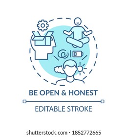 Be open and honest concept icon. Self-worth sense idea thin line illustration. Emotional and mental health issues. Truthfulness. Vector isolated outline RGB color drawing. Editable stroke