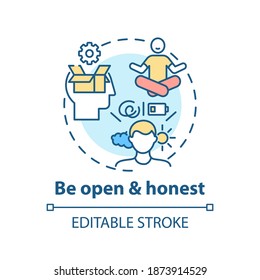 Be open and honest concept icon. Self-worth sense idea thin line illustration. Mutual understanding. Communication in relationship. Vector isolated outline RGB color drawing. Editable stroke