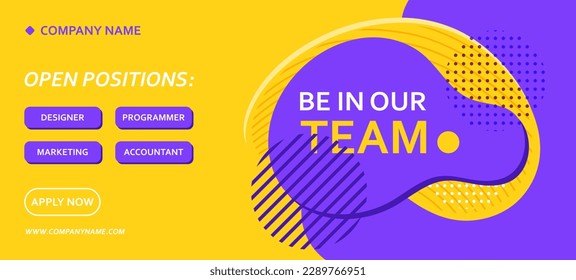 Be in our team banner. We hiring, recruitment and state expansion.