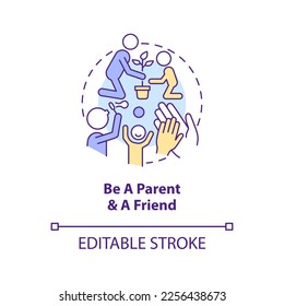 Be parent and friend concept icon. Trustful relationship. Peaceful teen raising tip abstract idea thin line illustration. Isolated outline drawing. Editable stroke. Arial, Myriad Pro-Bold fonts used