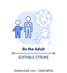 Be Positive Adult Role Model Light Blue Concept Icon. Parenting Strategy Abstract Idea Thin Line Illustration. Isolated Outline Drawing. Editable Stroke. Arial, Myriad Pro-Bold Fonts Used